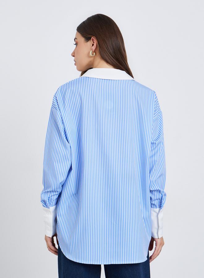 ستايلي بلوزة مخططة بقصة واسعة - Image 5